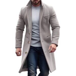 Casual Wool Blend Trench Coat with Inner Zipper Layer