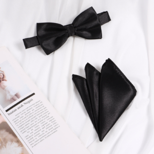 Classic Black Satin Bow Tie & Pocket Square Set
