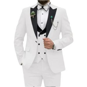 White & Black Peak Lapel Wedding Suit